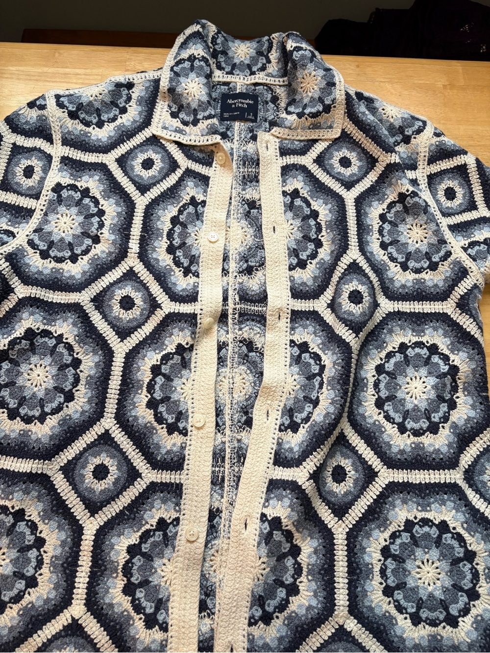 Abercrombie & Fitch Navy and Cream Crochet Hexagon Cardigan